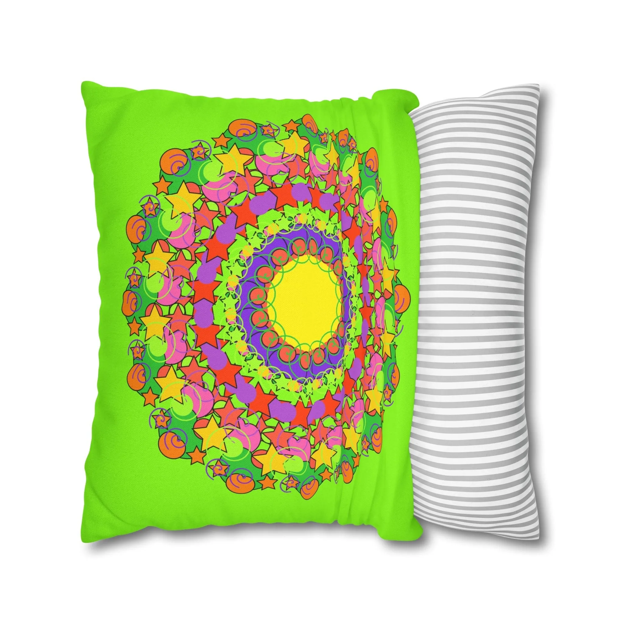 Handmade Mandala Pillowcase for Kids' Bed - Vibrant Green Spiral Design