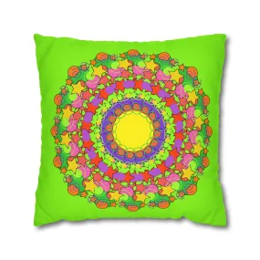 Handmade Mandala Pillowcase for Kids' Bed - Vibrant Green Spiral Design