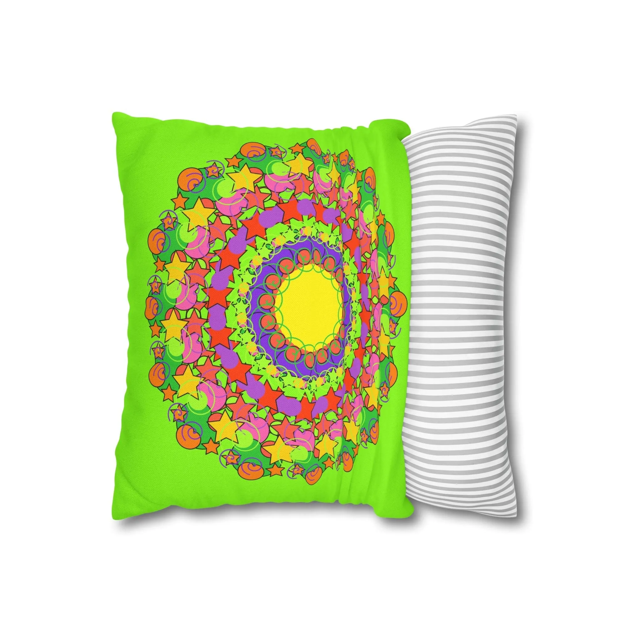 Handmade Mandala Pillowcase for Kids' Bed - Vibrant Green Spiral Design