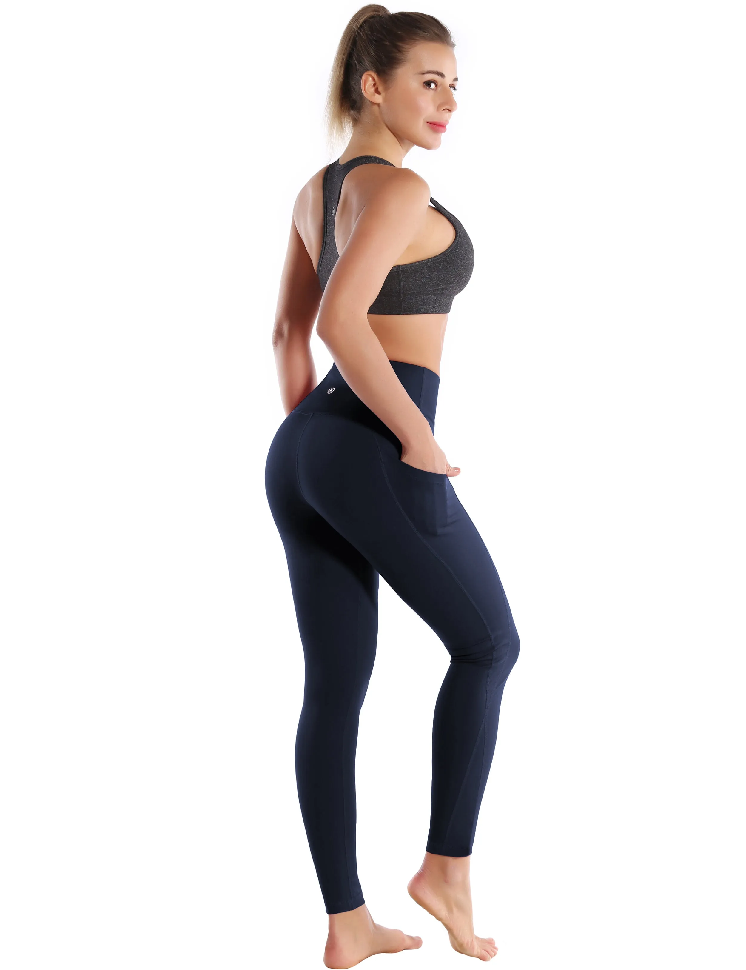 High Waist Side Pockets Yoga Pants navyblue