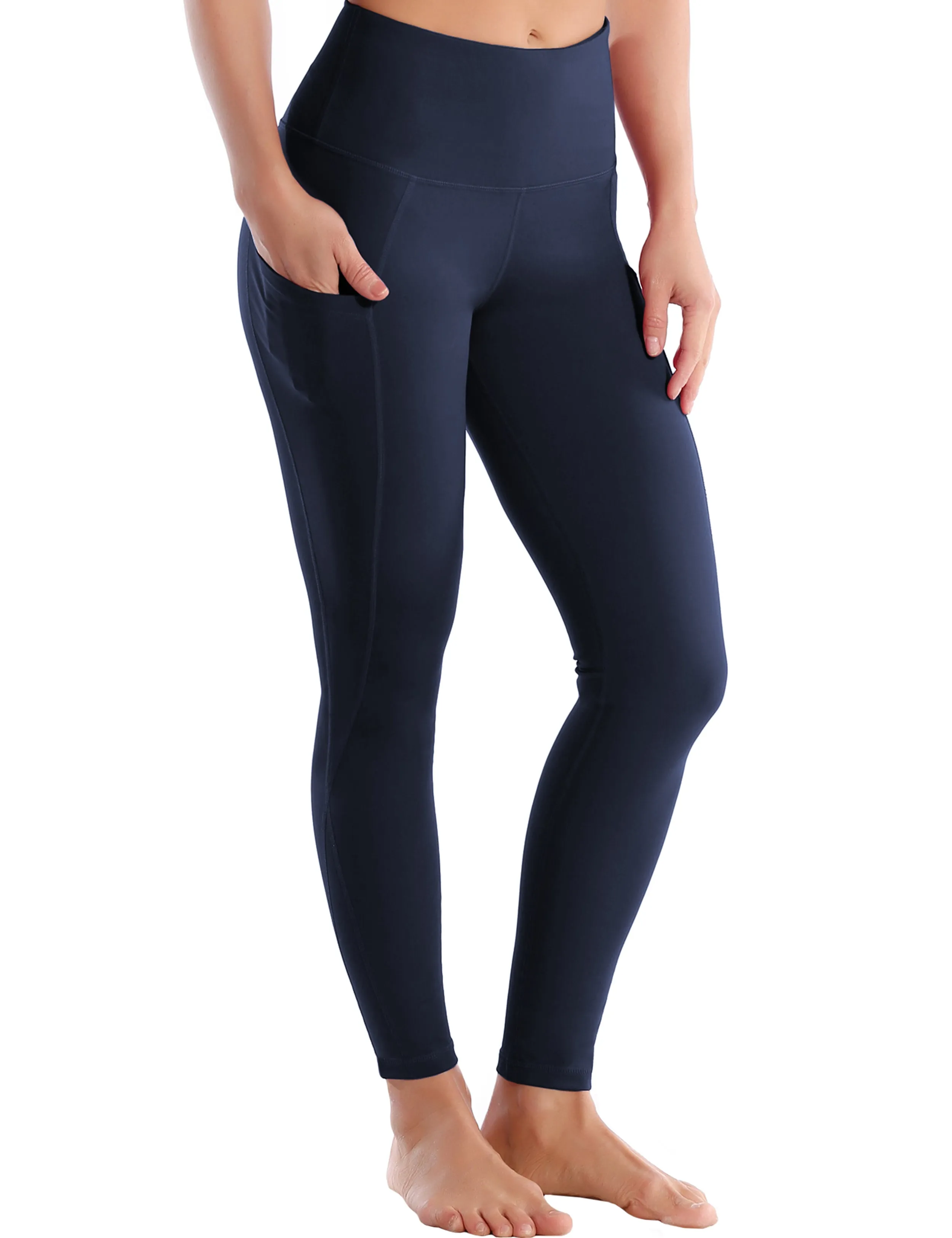 High Waist Side Pockets Yoga Pants navyblue