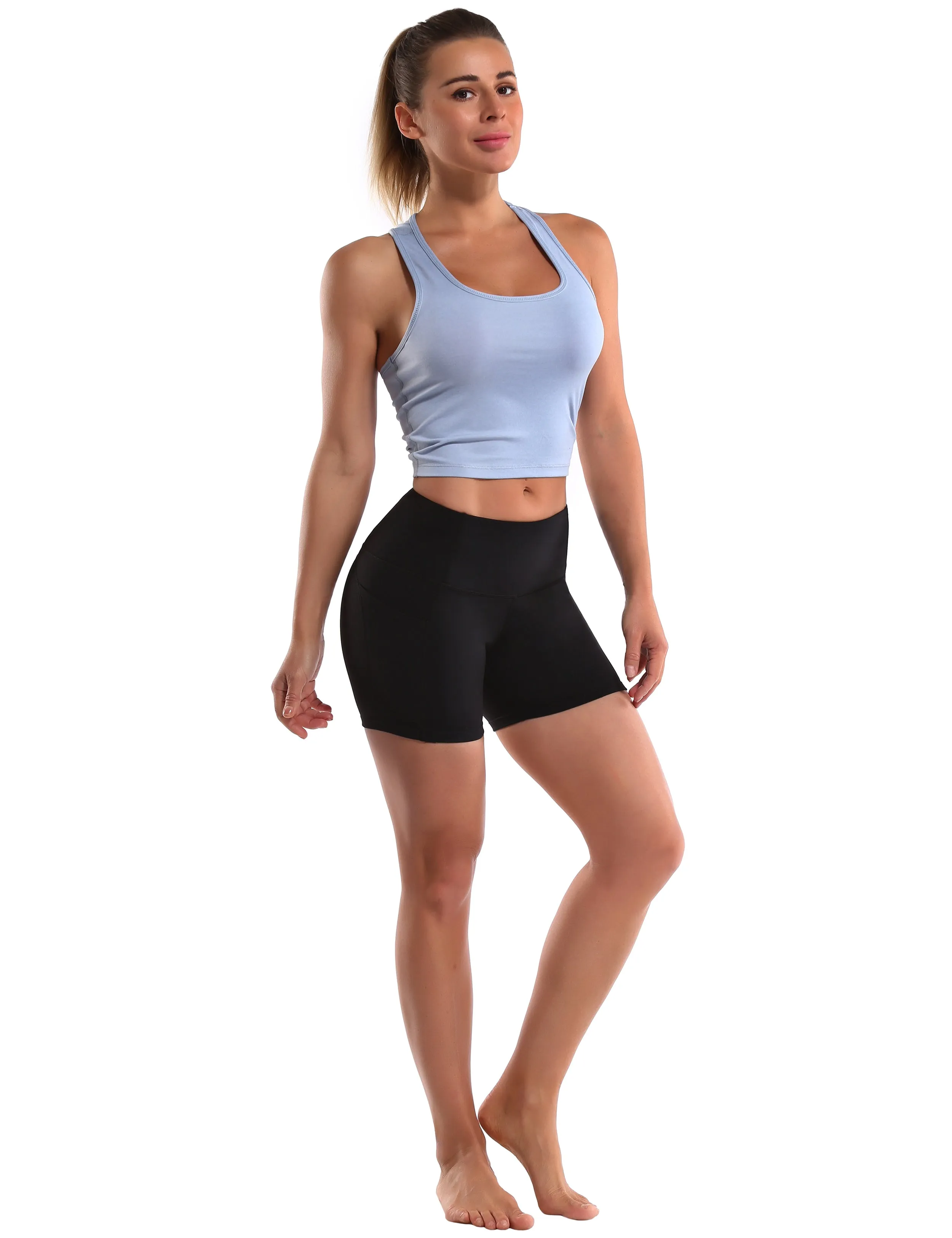 High Waist Side Pockets Yoga Shorts black