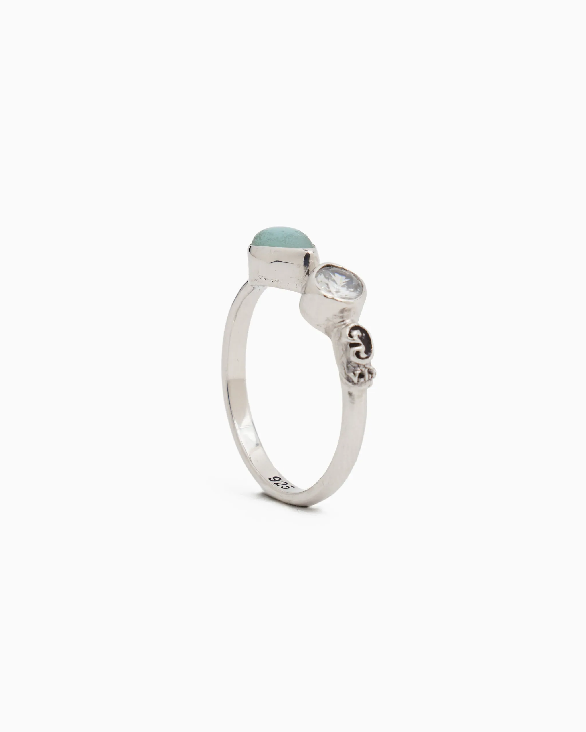 Island Rain Stone Ring - Larimar/White Zircon