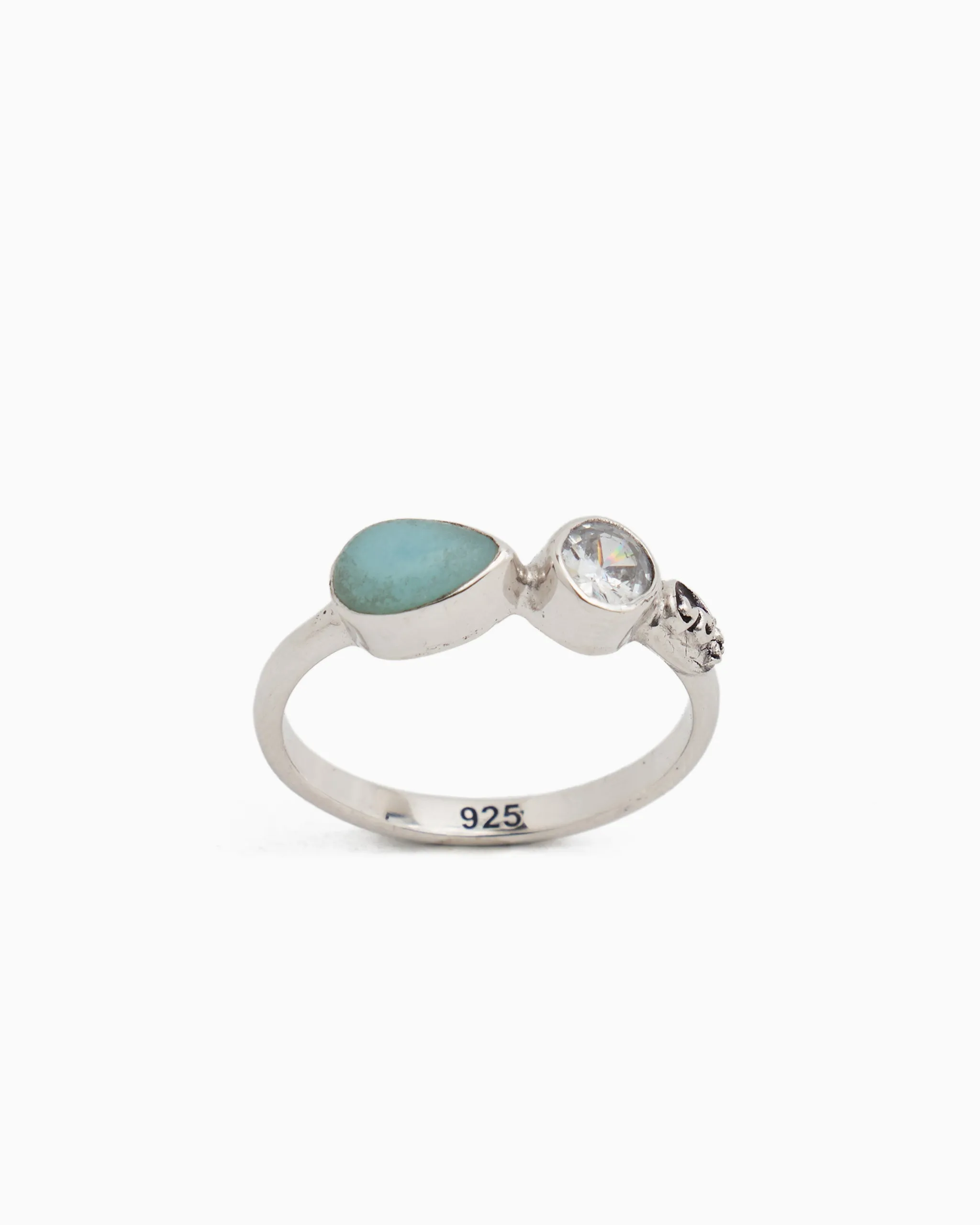 Island Rain Stone Ring - Larimar/White Zircon