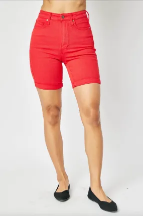 Judy Blue Tummy Control Bermuda Shorts - Red