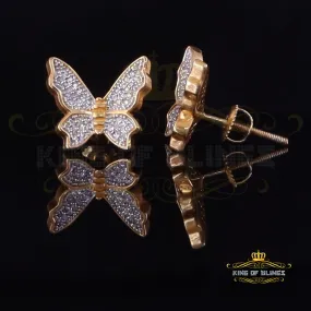 King of Bling's Butterfly Stud Earrings Yellow 925 Sterling Silver Women's 0.50ct Cubic Zirconia