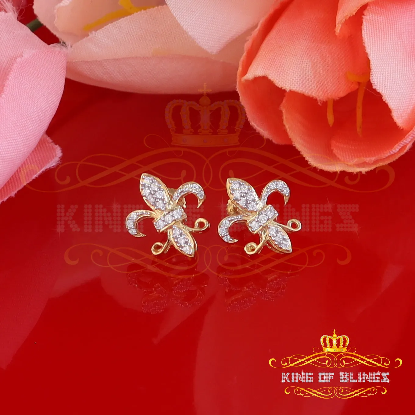 King of Bling's Yellow 0.35ct Cubic Zirconia 925 Silver Men's & Women's Fleur de Lis Earrings