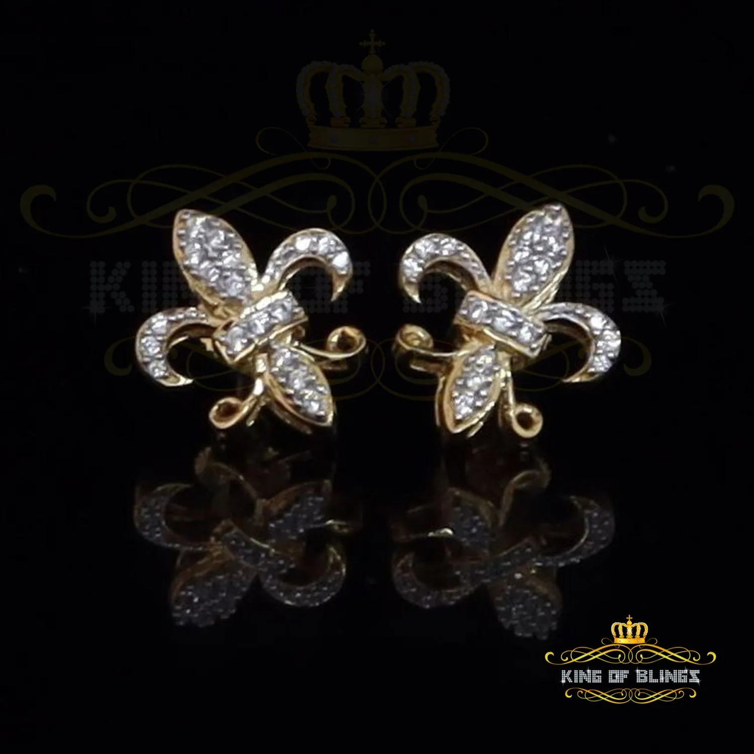 King of Bling's Yellow 0.35ct Cubic Zirconia 925 Silver Men's & Women's Fleur de Lis Earrings