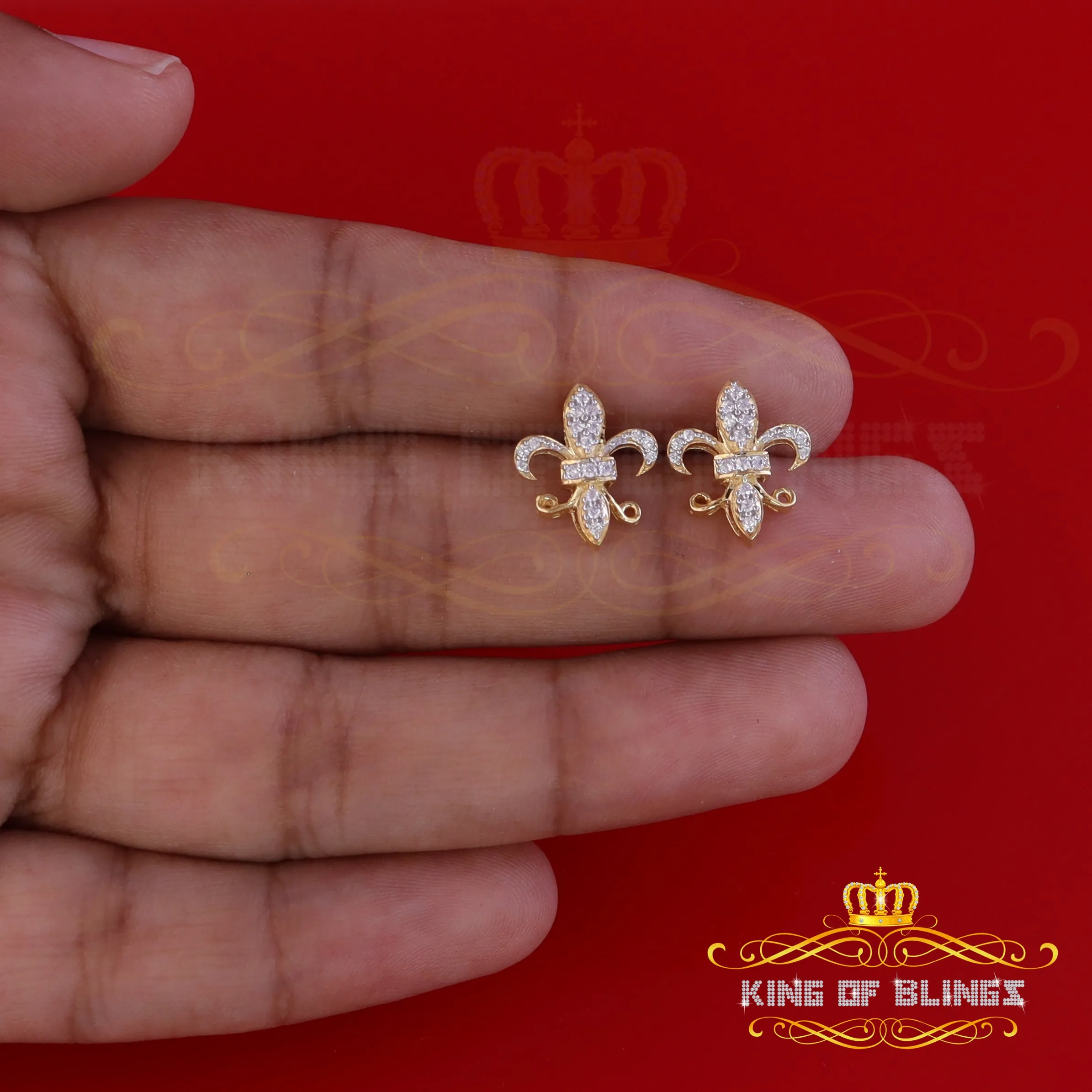 King of Bling's Yellow 0.35ct Cubic Zirconia 925 Silver Men's & Women's Fleur de Lis Earrings