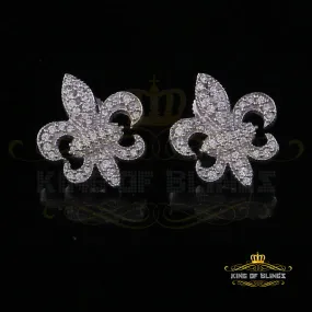 King of Blings- Fleur de Lis White 925 Silver Screw Back 0.96ct Cubic Zirconia Women's Earrings