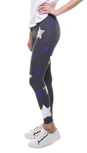 Leggings Grigio Piombo con Stelle applicate Blu e Argento