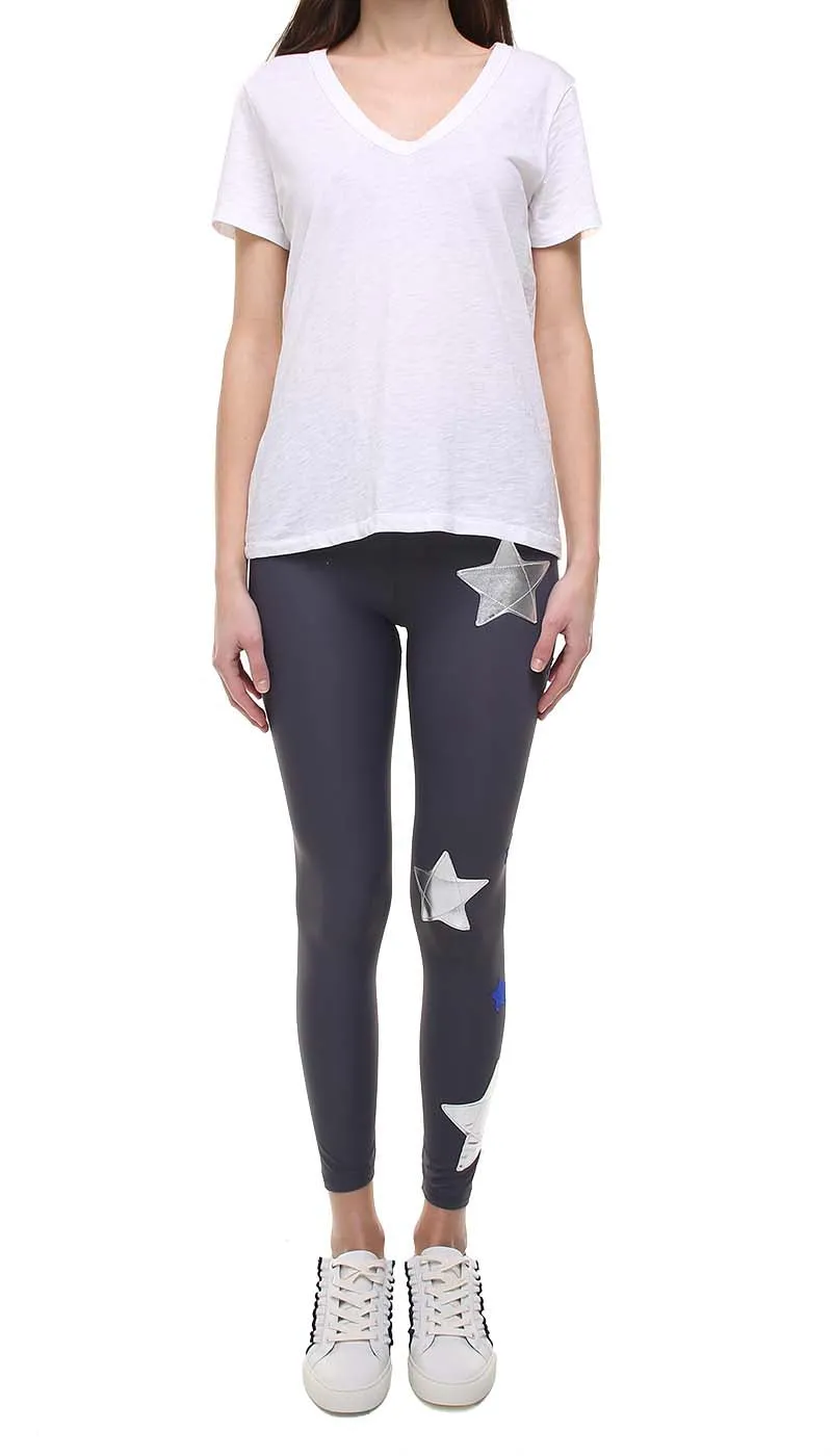 Leggings Grigio Piombo con Stelle applicate Blu e Argento