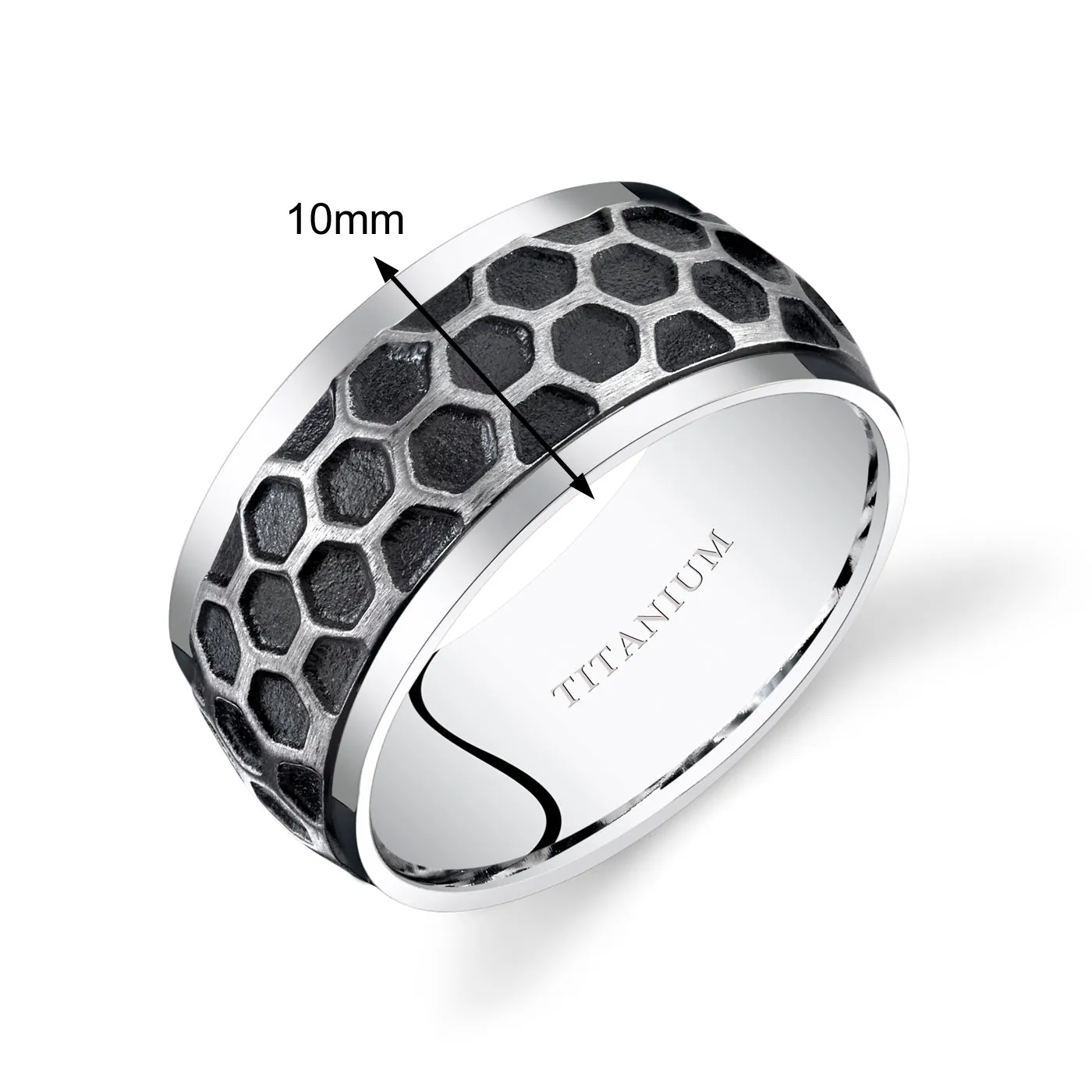 Mens Two Tone Hexagon Pattern Titanium Band 10mm Size 8