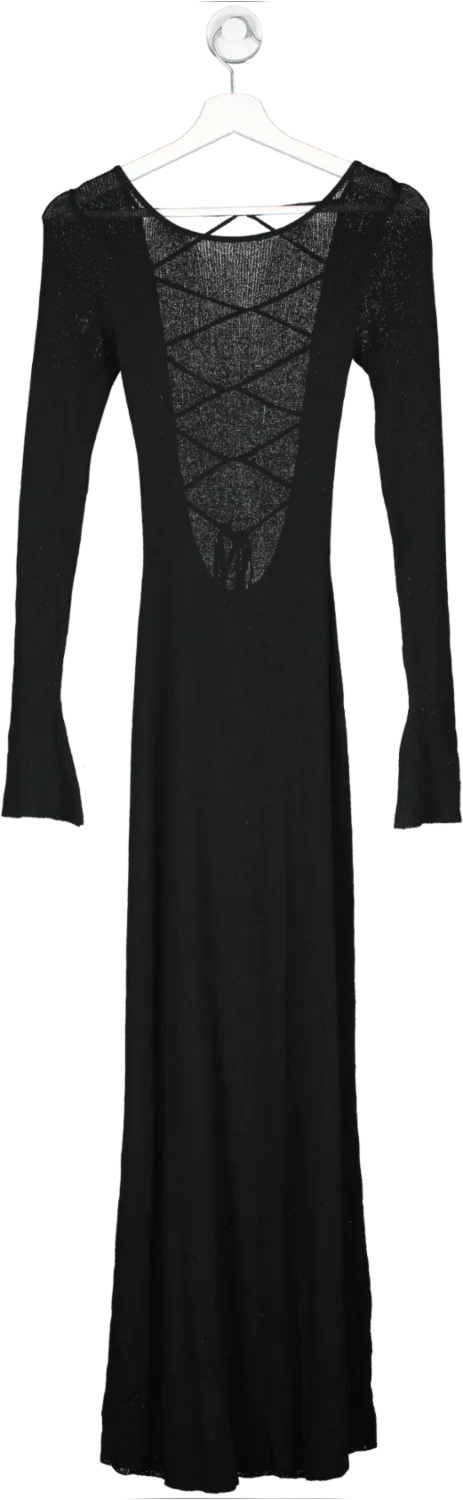 Meshki Black Talia Maxi Open Back Knit Dress UK XS