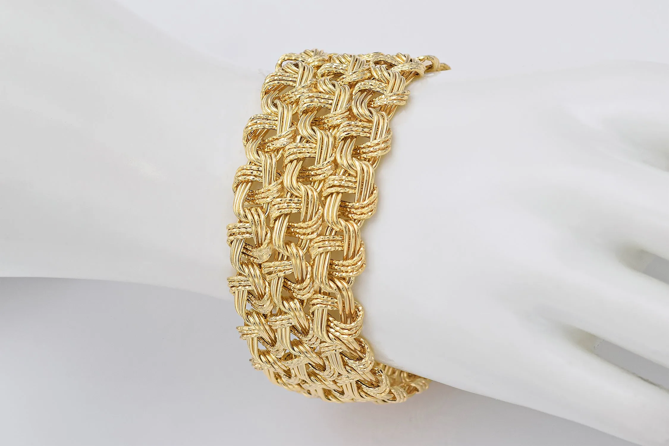 Milor Italy 14K Yellow Gold 28.5 mm Wide Woven Link Bracelet 27.8 Grams