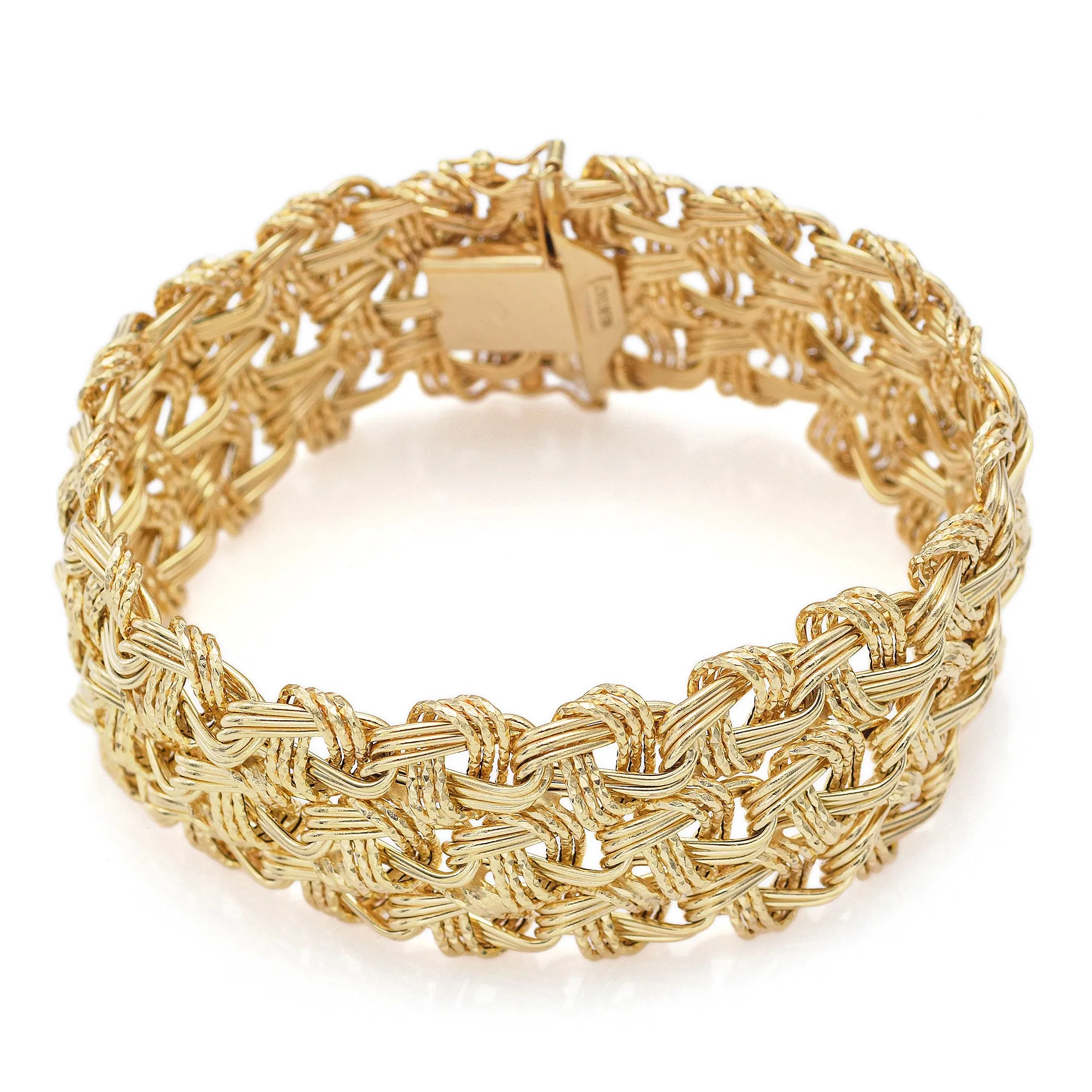 Milor Italy 14K Yellow Gold 28.5 mm Wide Woven Link Bracelet 27.8 Grams