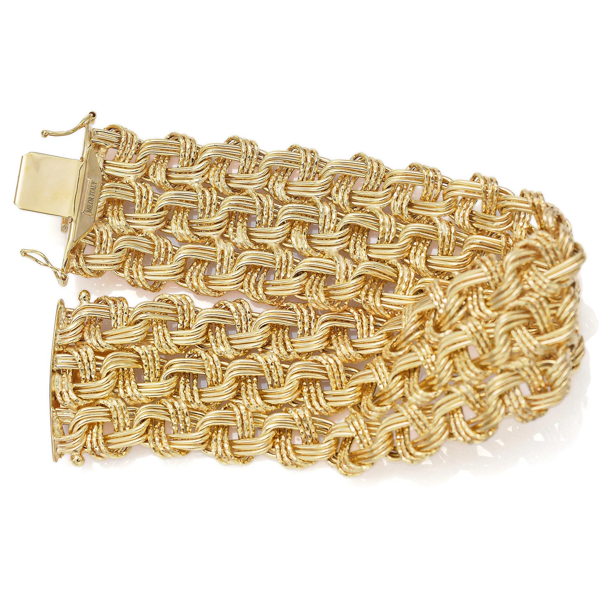 Milor Italy 14K Yellow Gold 28.5 mm Wide Woven Link Bracelet 27.8 Grams