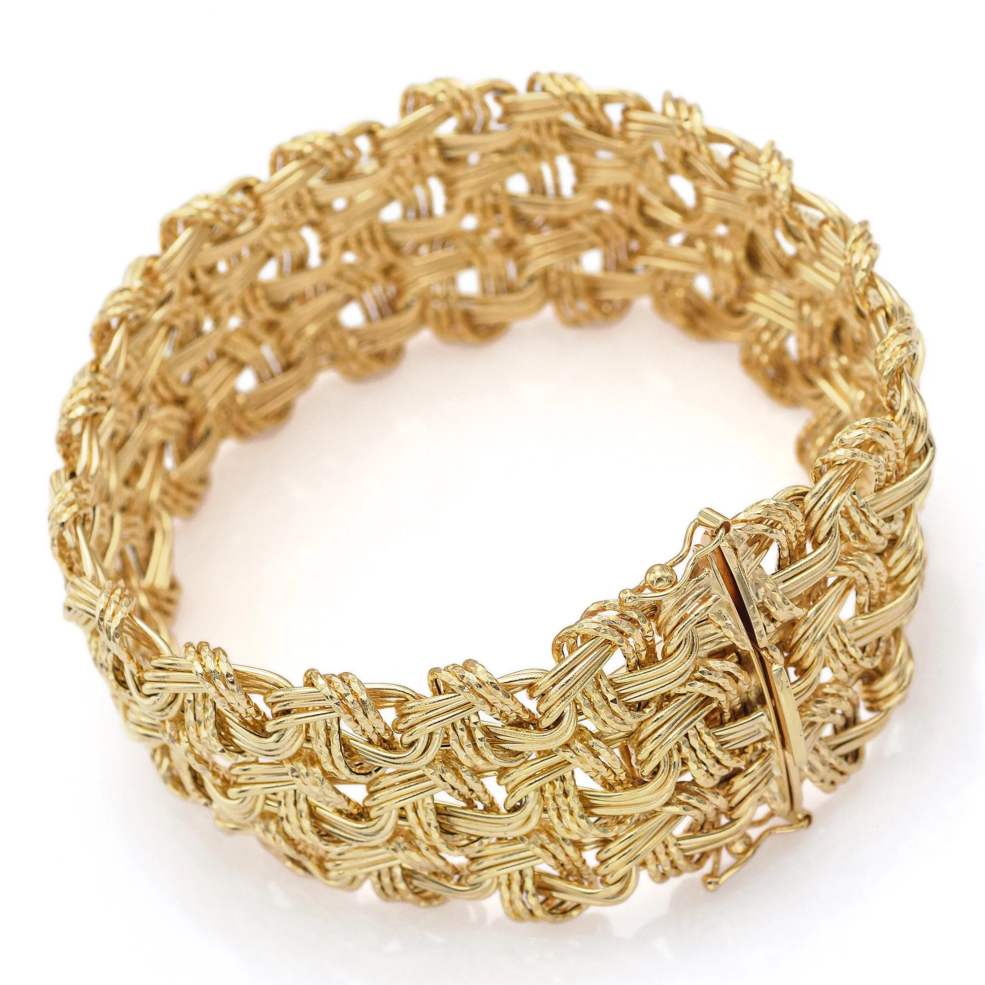 Milor Italy 14K Yellow Gold 28.5 mm Wide Woven Link Bracelet 27.8 Grams