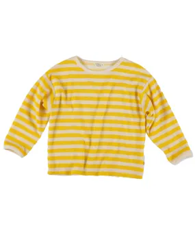 MY LITTLE COZMO Les Tresors Marines Organic Toweling Terry Stripes Sweatshirt in Yellow