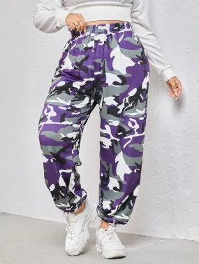 Plus Elastic Waist Camo Print Sweatpants