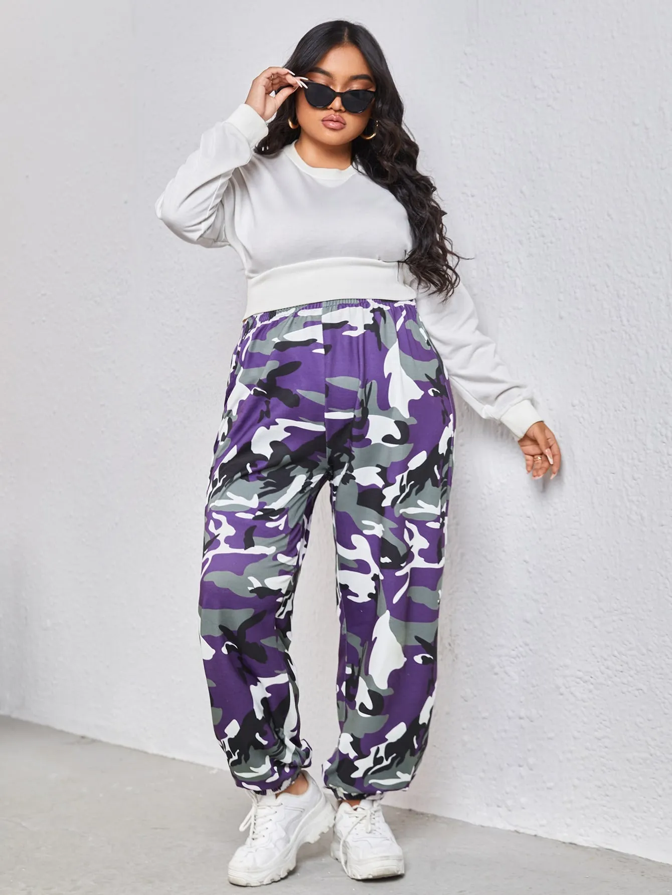 Plus Elastic Waist Camo Print Sweatpants