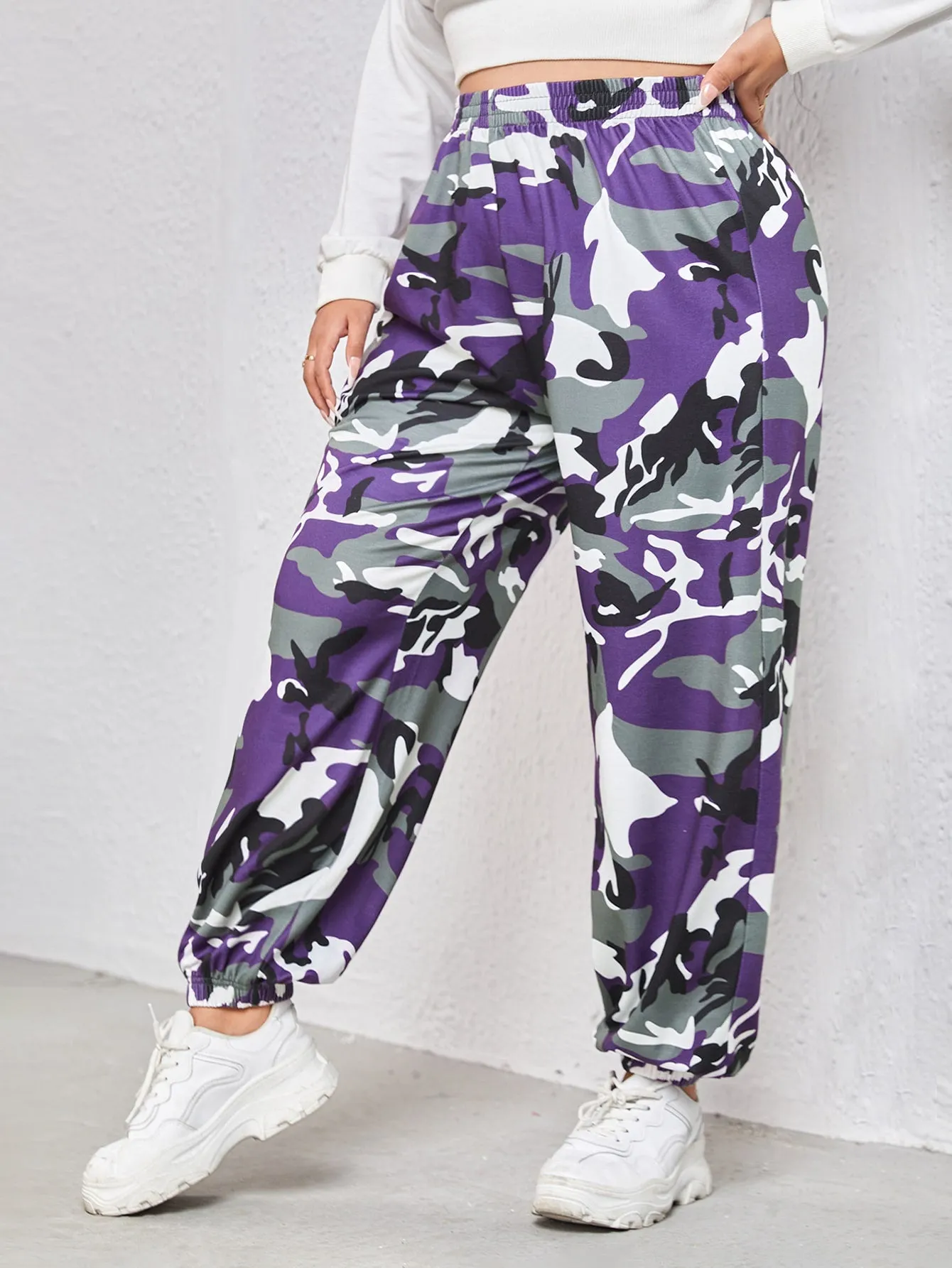 Plus Elastic Waist Camo Print Sweatpants