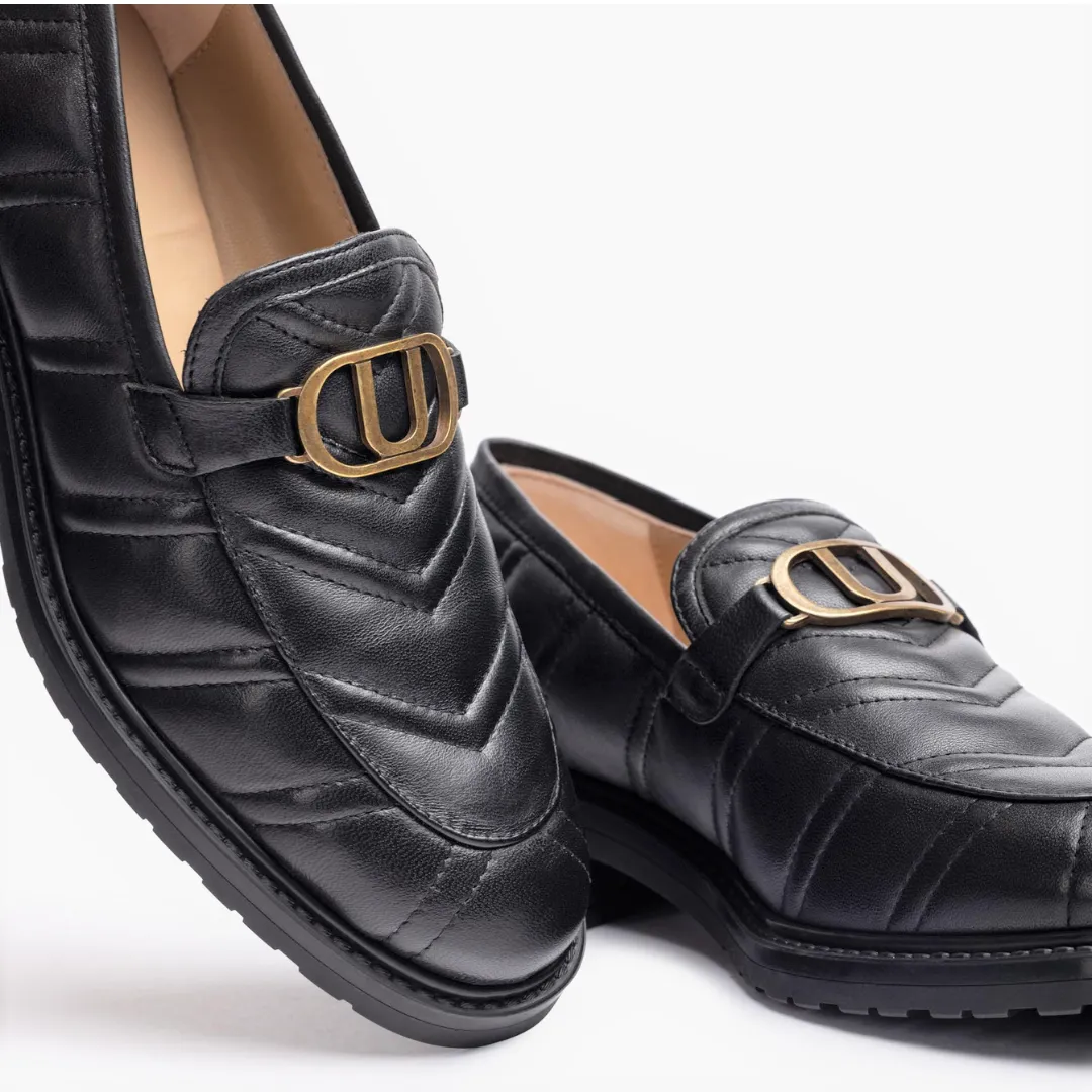 Quilted Effect Loafers, Black