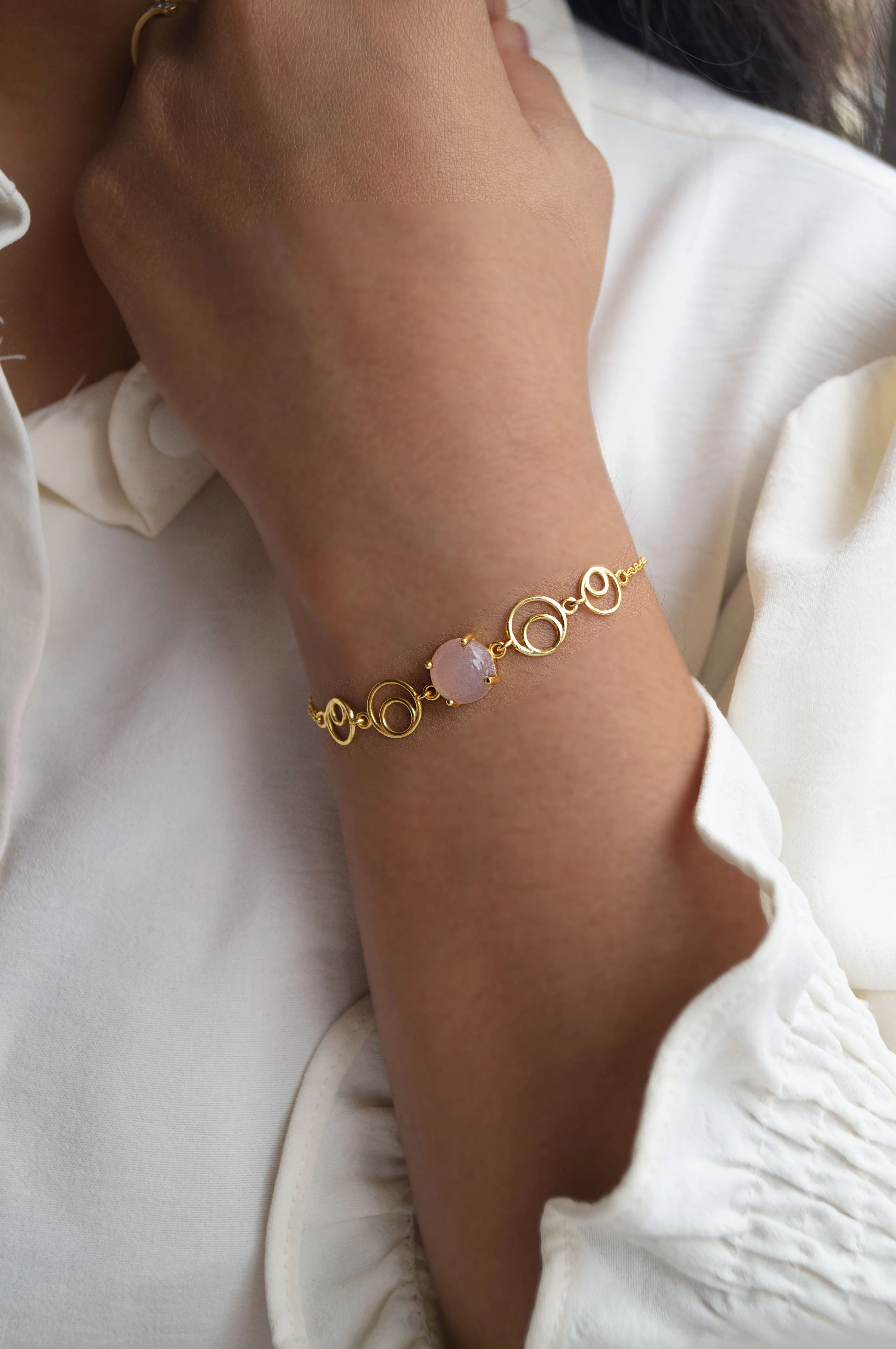 Rosy Circle Game Gold Plated Sterling Silver Chain Bracelet