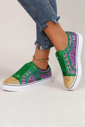 Sequin Glitter Sneakers Color Block St Patricks Flat Shoes