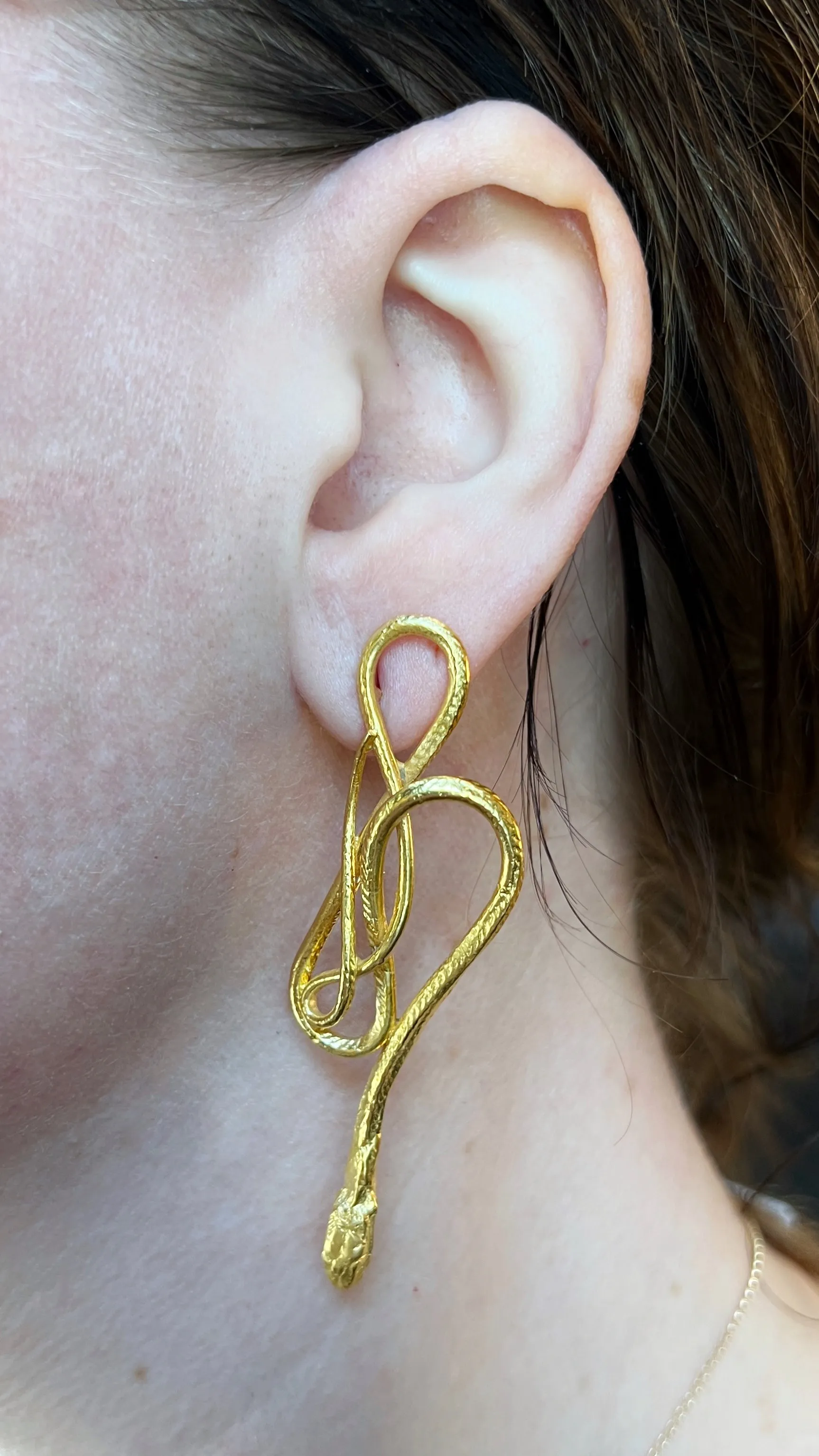 Serpentine Earrings, Gold, Large