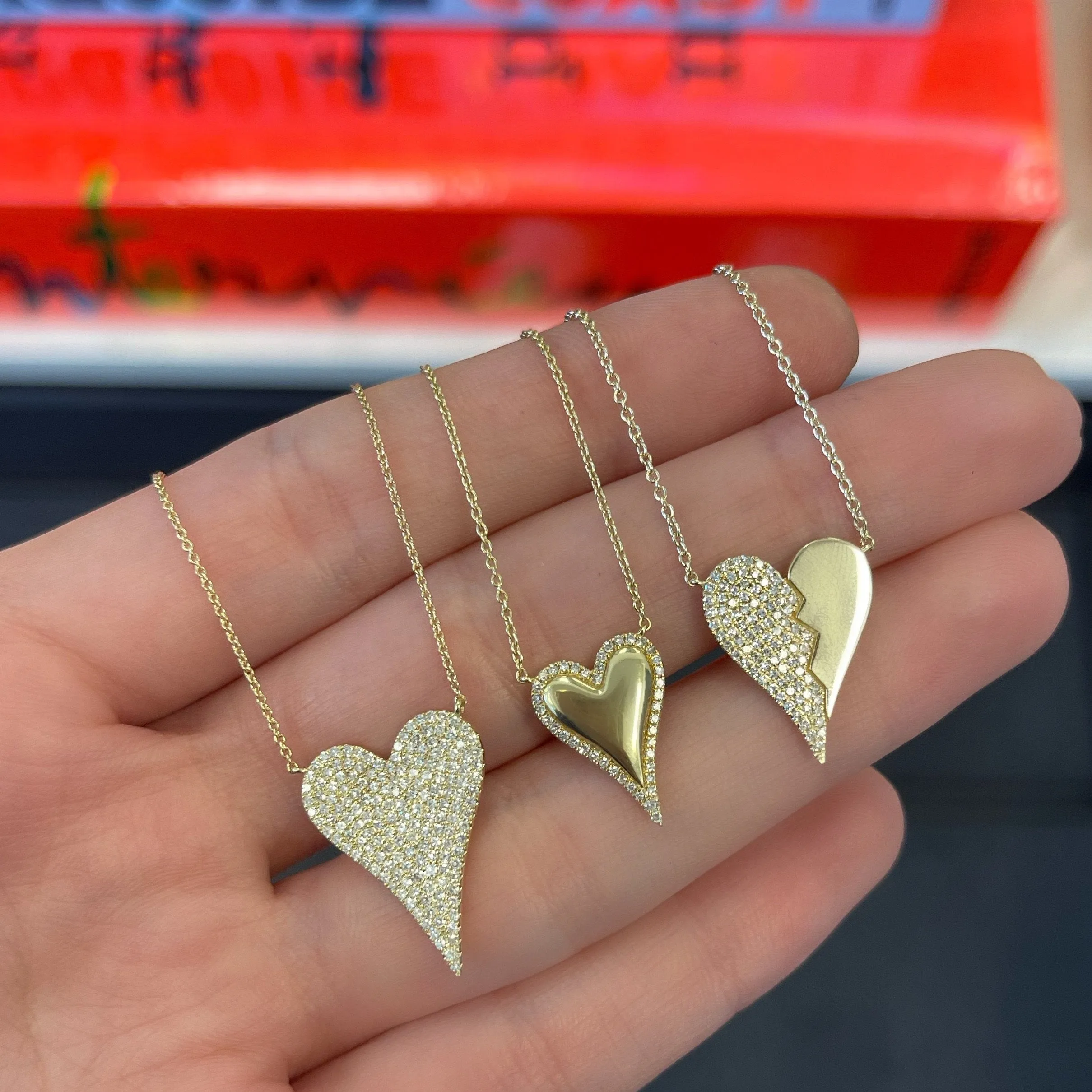 Split Elongated Pave Heart Necklace