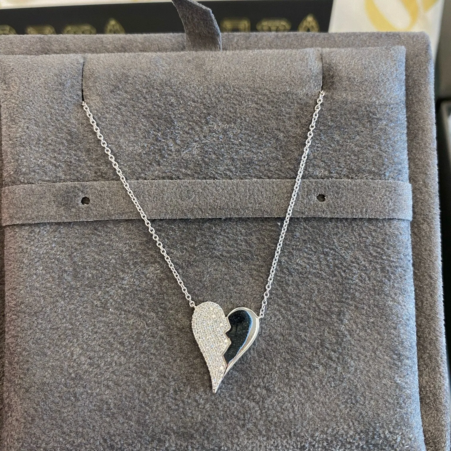 Split Elongated Pave Heart Necklace