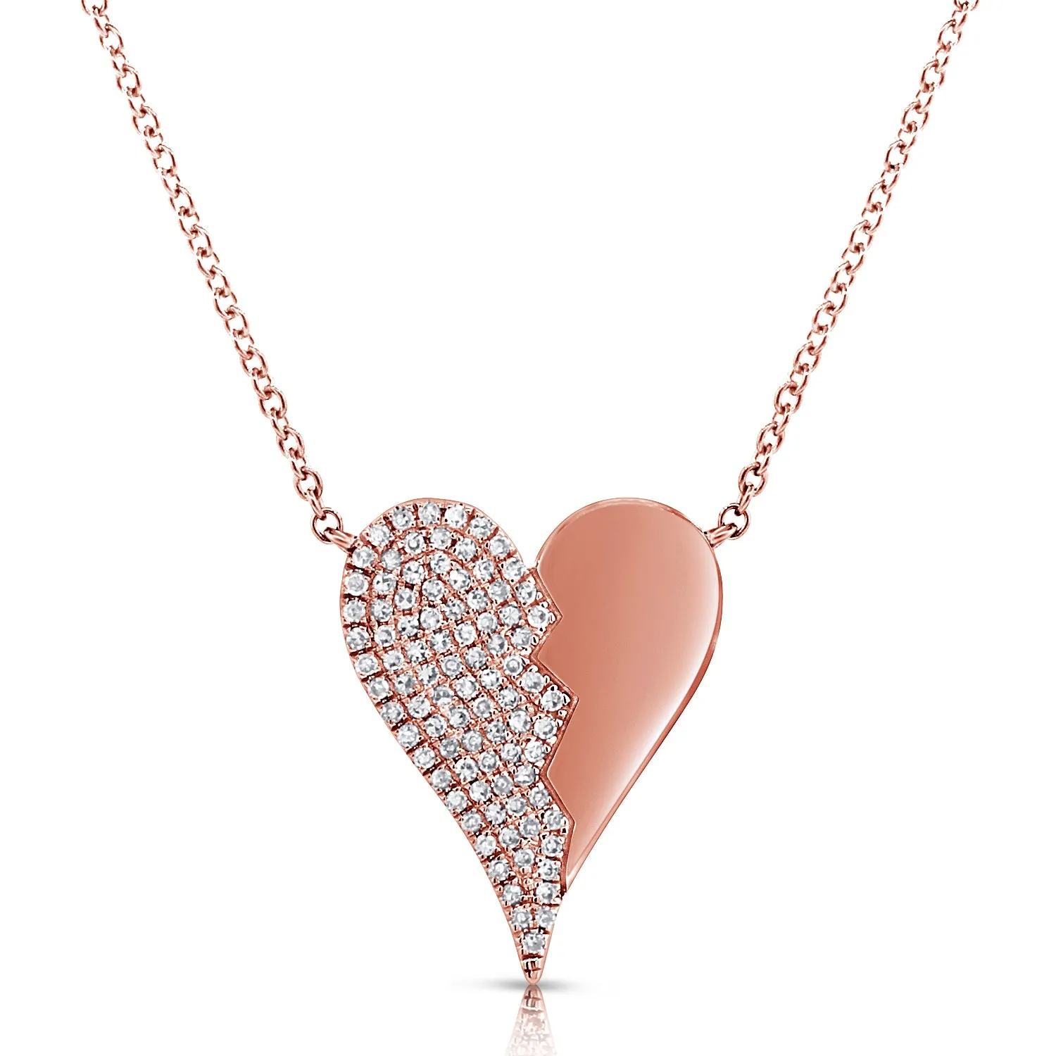 Split Elongated Pave Heart Necklace