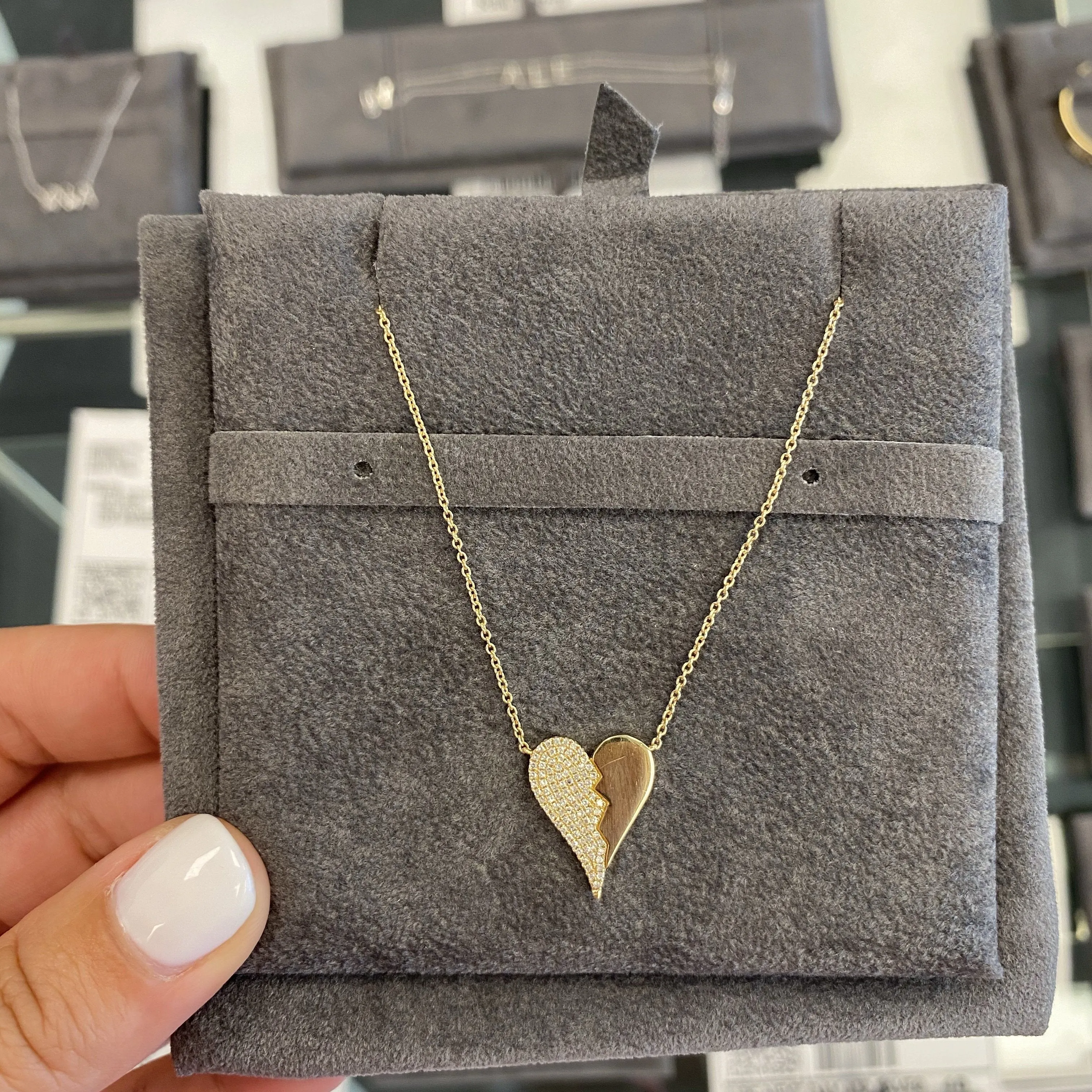 Split Elongated Pave Heart Necklace