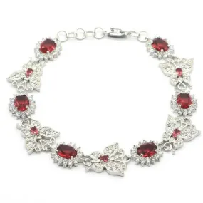 Sterling Silver Garnet Butterfly Shape Tennis Bracelet