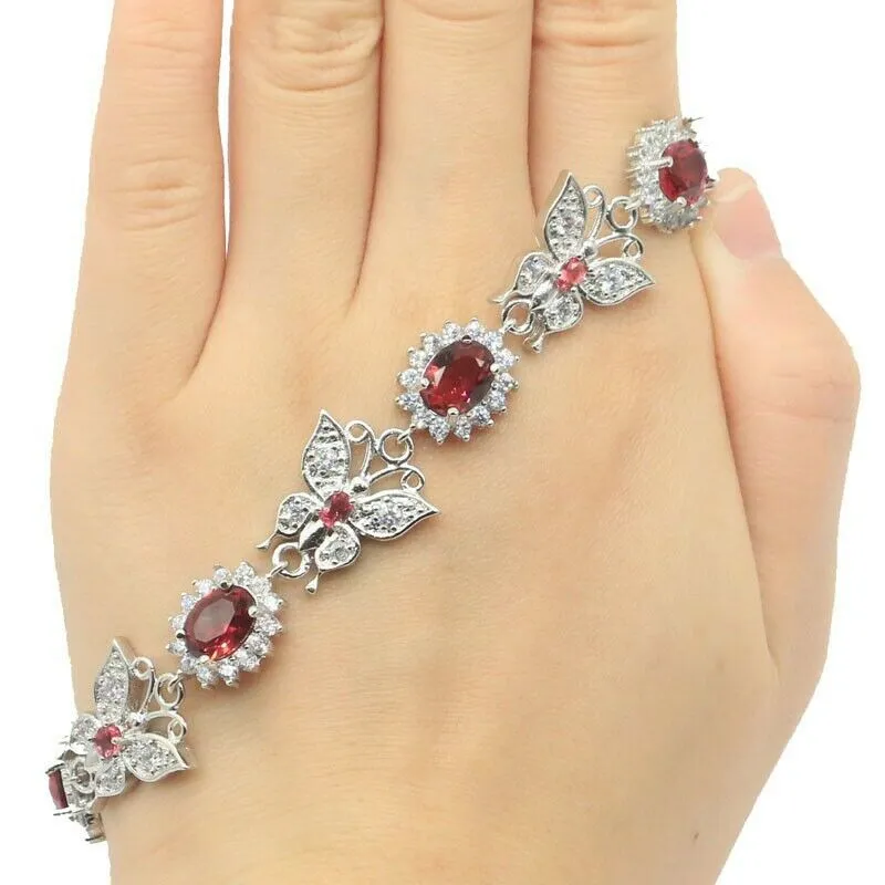 Sterling Silver Garnet Butterfly Shape Tennis Bracelet