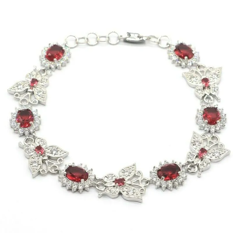 Sterling Silver Garnet Butterfly Shape Tennis Bracelet