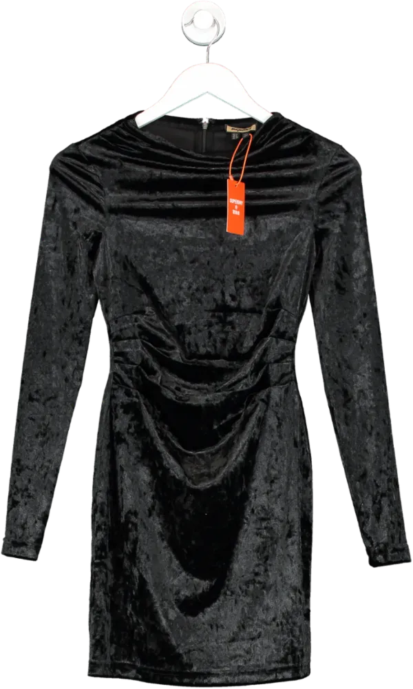 Superdry Black Velvet Long Sleeved Mini Dress UK XS