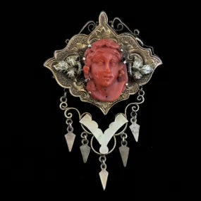 The Mesa - Victorian Era Coral Cameo 10k Gold Brooch