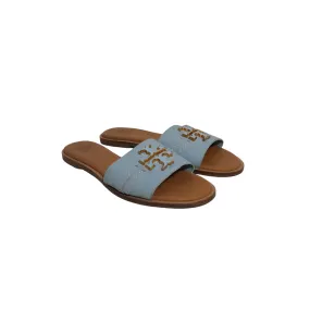 Tory Burch Sky Blue Everly Leather Slides | Pre Loved |