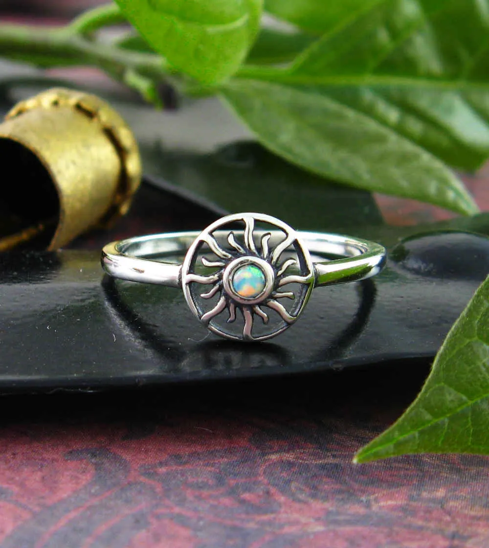 Tribal Sun Ring With Lab Opal