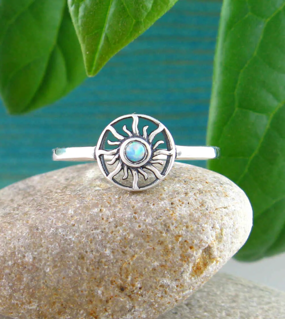 Tribal Sun Ring With Lab Opal