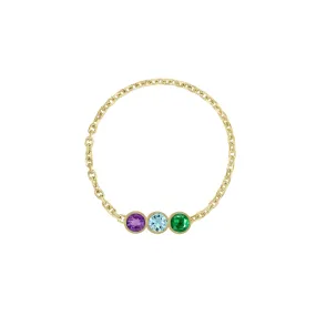 Triple Birthstone Bezel Chain Ring