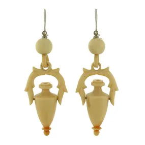 Victorian Sterling & Hand Carved Ivory Urn Earrings