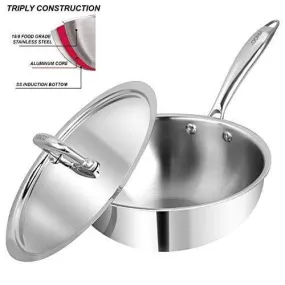 Vinod Platinum Triply Stainless Steel Deep Frypan with Lid